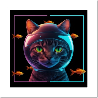 Abstract Cat and fish Posters and Art